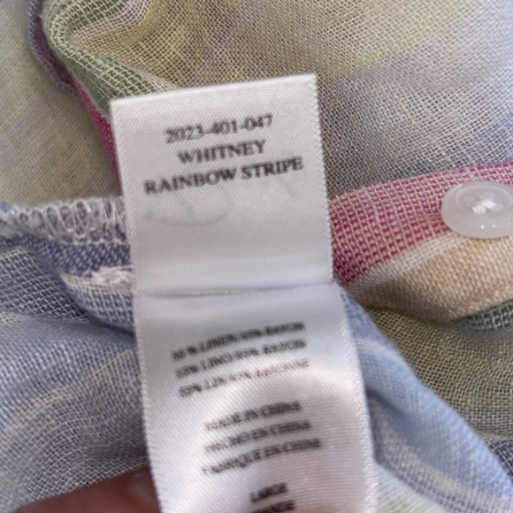 Rails Whitney Rainbow Striped Linen Blend Short Sleeve Button Blouse Size L - Picture 10 of 10